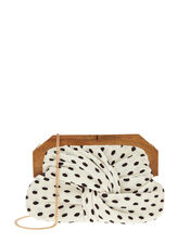 Brooke Pleated Clutch Bag with Wooden Frame, Black (BLACK/WHITE), large