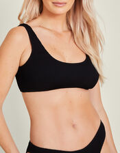 Plain Seersucker Bralette Bikini Top, Black (BLACK), large