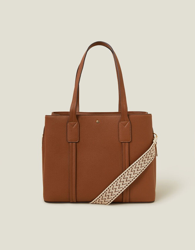 Webbing Strap Tote Bag, Tan (TAN), large