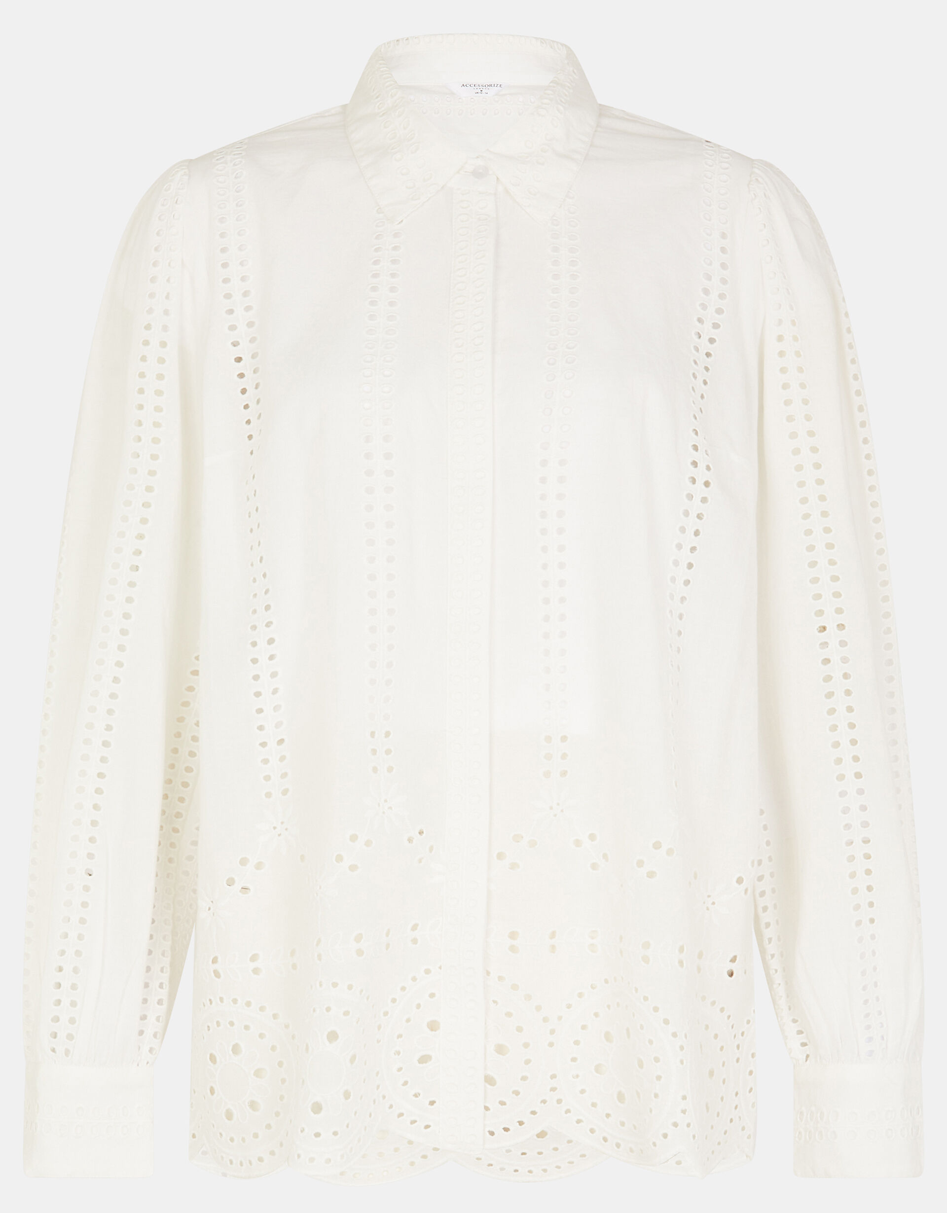 Long Sleeve Broderie Shirt, White (WHITE), large