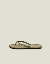 Tassel Seagrass Footbed Flip Flops, Green (KHAKI), large