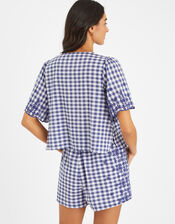 Gingham Embroidered Tie Top, Blue (BLUE), large