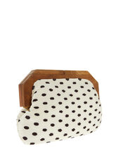 Brooke Pleated Clutch Bag with Wooden Frame, Black (BLACK/WHITE), large