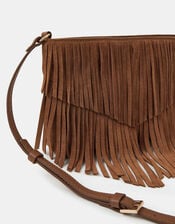 Suede Fringe Crossbody Bag, Tan (TAN), large