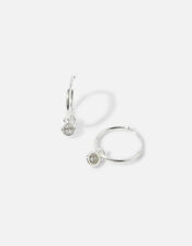 Sterling Silver Sparkle Drop Hoops, , large