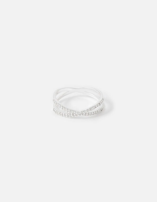 Sterling Silver Sparkle Criss-Cross Ring, White (ST CRYSTAL), large