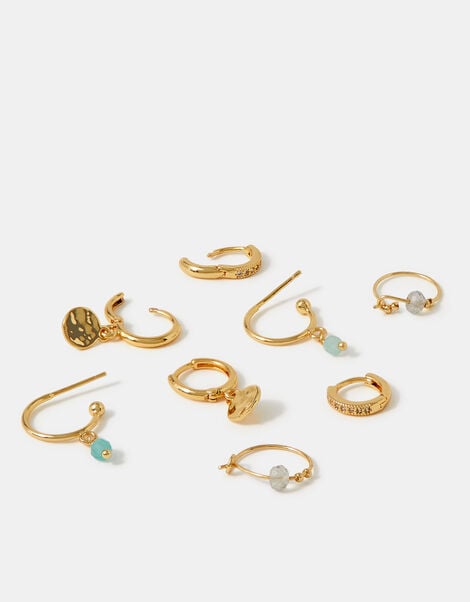 4-Pack 14ct Gold-Plated Semi Precious Hoop Earrings, , large