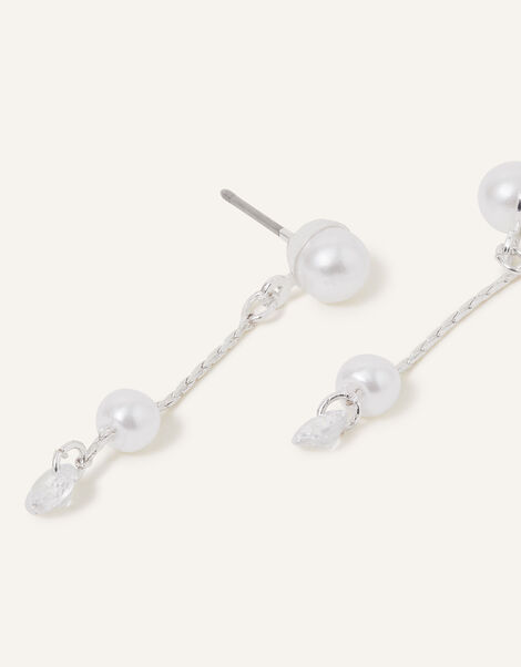 Pearl Stud Chain Drop Earrings, , large