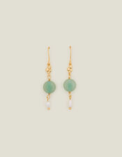14ct Gold-Plated Pearl and Stone Drop Earrings, , large