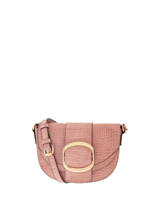 Buckle Saddle Cross-Body Bag, Pink (PINK), large