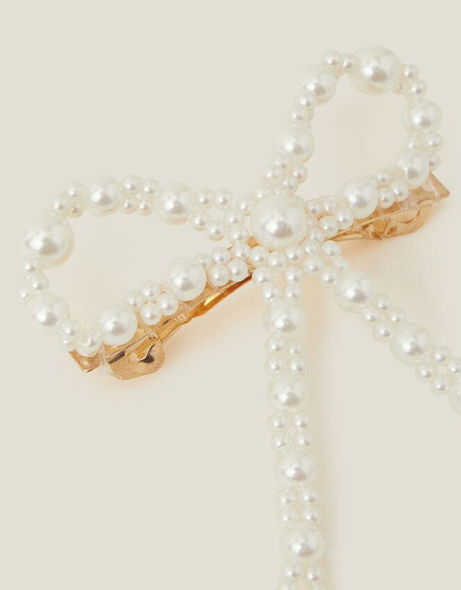Mini Bow Pearl Barrette Clip, , large