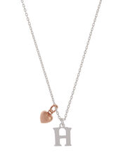 Sterling Silver Initial Necklace with Heart Charm - H, , large