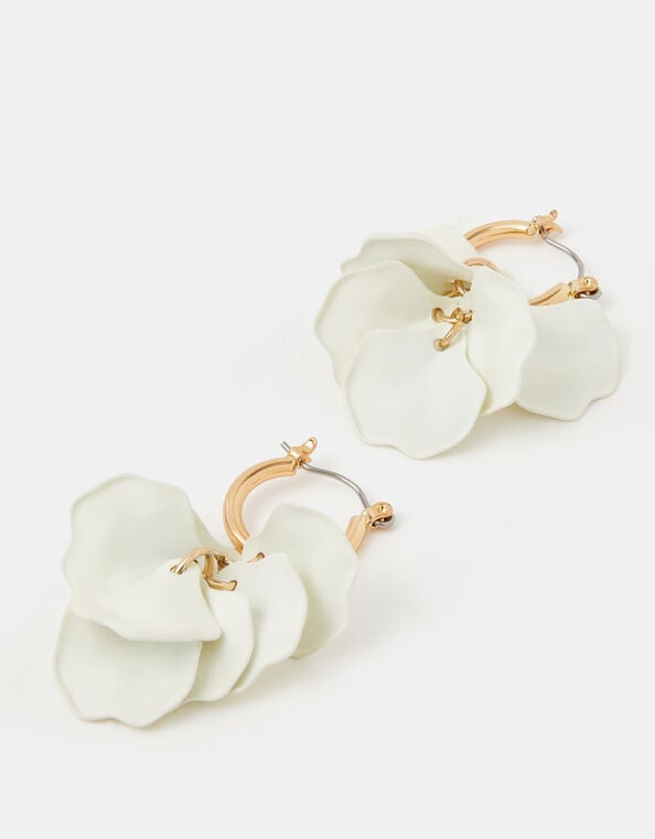 Flower Drop Hoop Earrings, , large