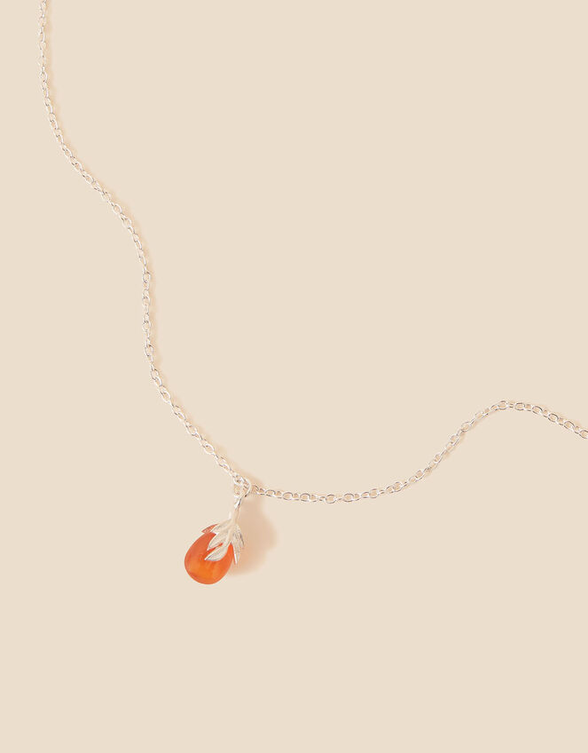 Recycled Sterling Silver Carnelian Leaf Pendant Necklace, , large
