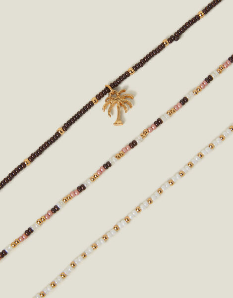 3-Pack Palm Tree Beaded Anklets, , large
