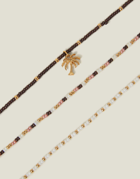 3-Pack Palm Tree Beaded Anklets, , large