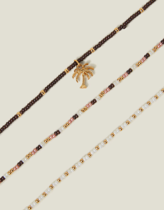3-Pack Palm Tree Beaded Anklets, , large