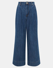 Pleat Waist Wide Leg Jeans, Blue (BLUE), large