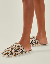 Faux Fur Leopard Print Slippers, Leopard (LEOPARD), large