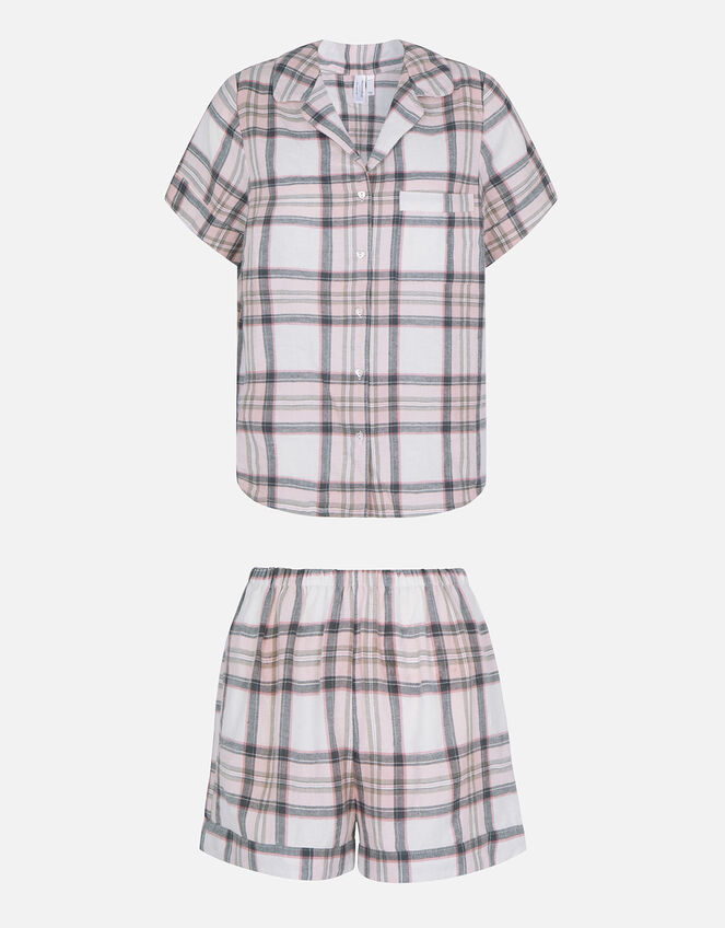 Check Button Shorts Pyjama Set, Grey (GREY), large