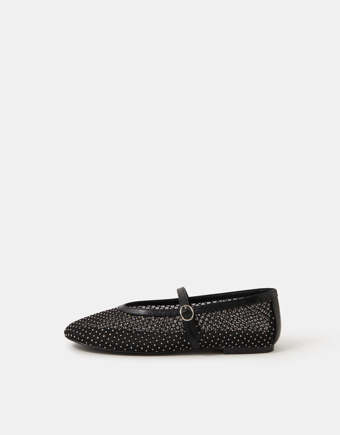 Rhinestone Mesh Mary Jane Ballet Flats, Black (BLACK), large