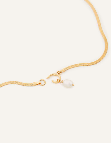 14ct Gold-Plated Herringbone Chain Pearl Pendant Necklace, , large