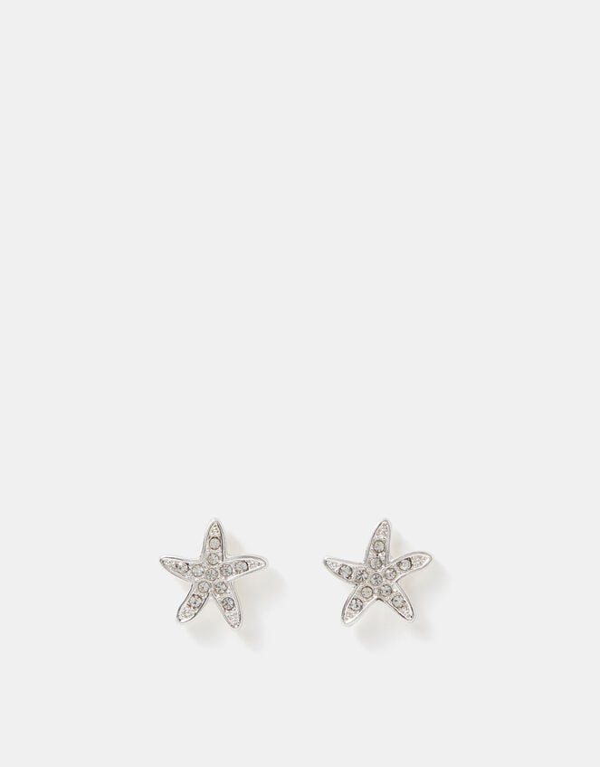 Starfish Stud Earrings, Silver (SILVER), large