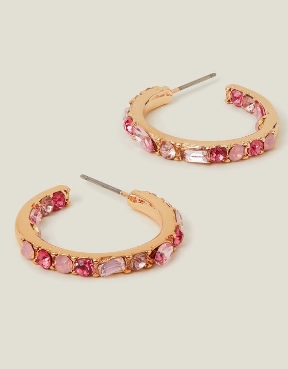 Gemstone Hoop Earrings Pink, , large