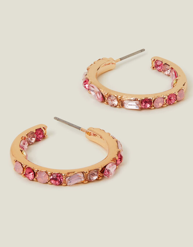 Gemstone Hoop Earrings Pink, , large