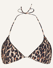 Leopard Blanket Stitch Triangle Bikini Top, Brown (BROWN), large