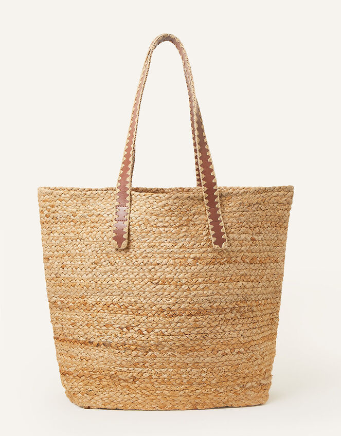 Whipstitch Strap Jute Beach Bag, , large
