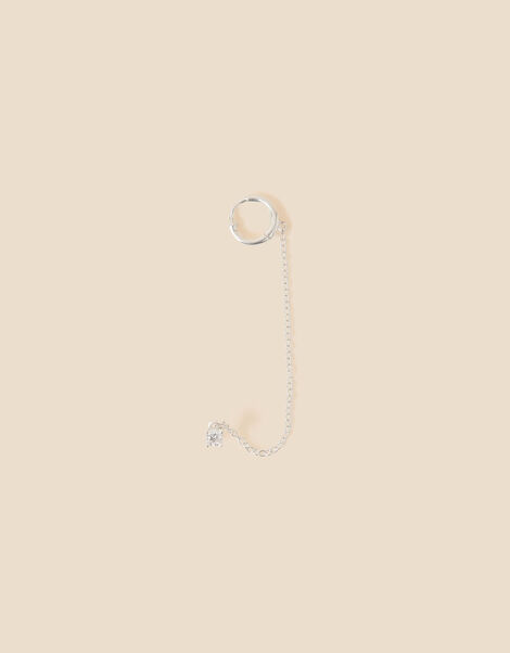 Recycled Sterling Silver Connected Chain Hoop Earring, , large
