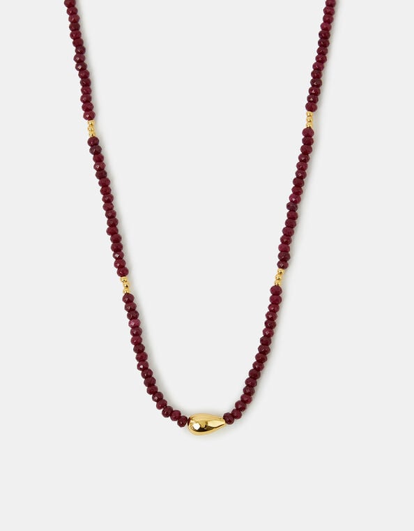 14ct Gold-Plated Ruby Quartz Beaded Necklace, , large