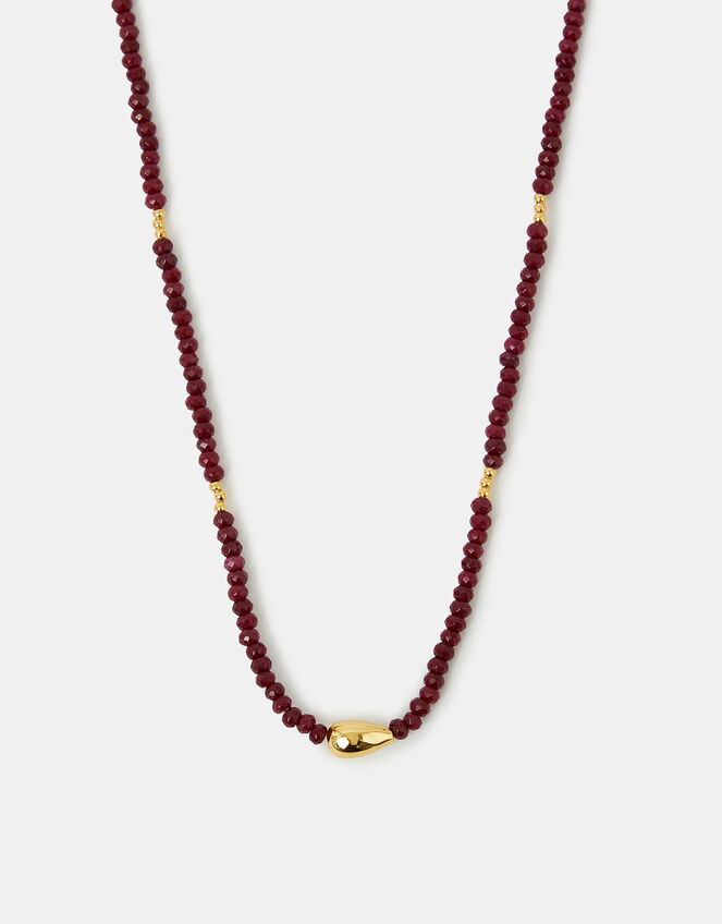 14ct Gold-Plated Ruby Quartz Beaded Necklace, , large
