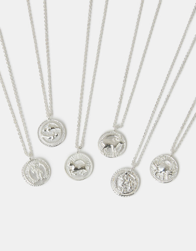 Sterling Silver-Plated Zodiac Coin Pendant Necklace, Silver (ST SILVER), large