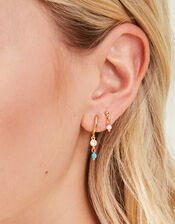 3-Pack 14ct Gold-Plated Sparkle Stud Hoop Earrings, , large