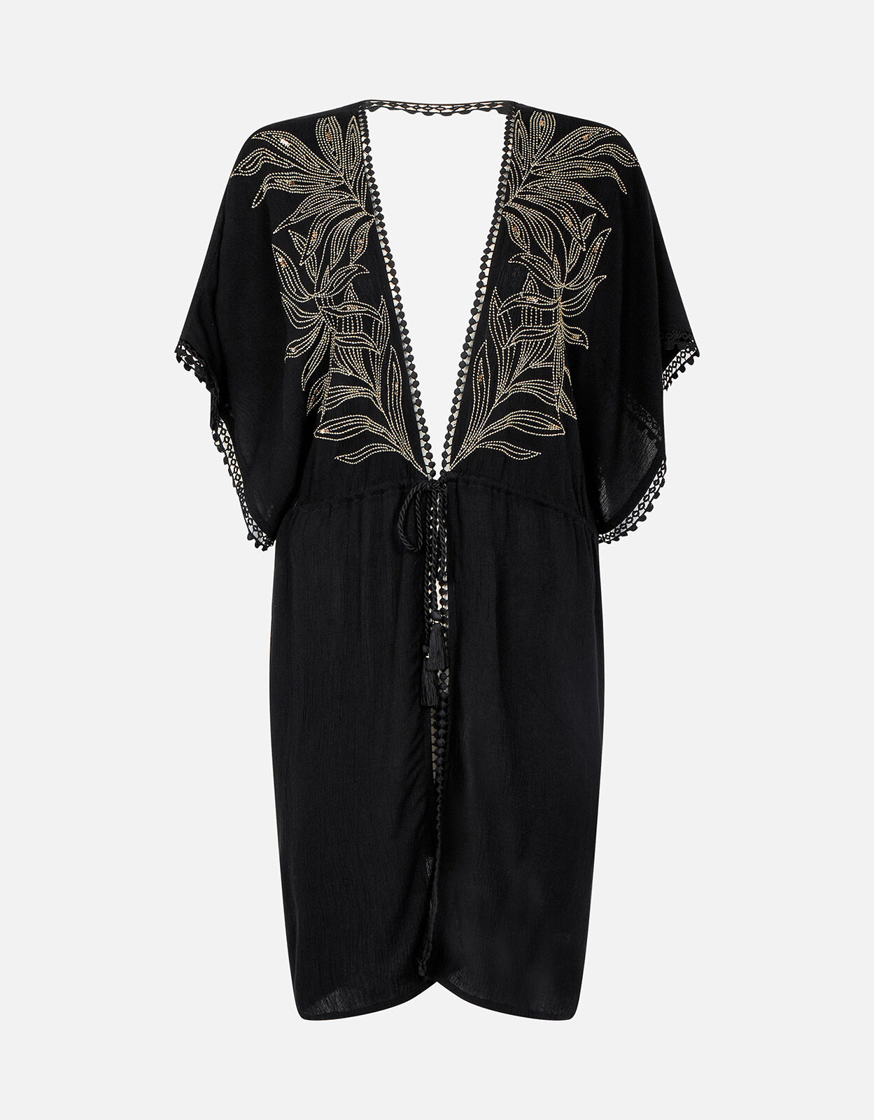 Palm Print Embroidered Kaftan Black