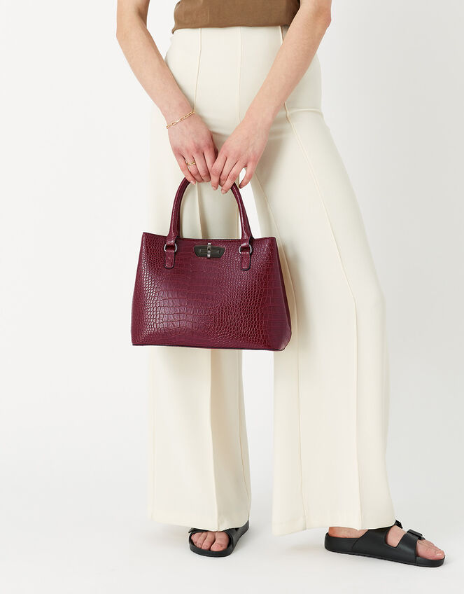 Faux Croc Handheld Bag, Red (BURGUNDY), large