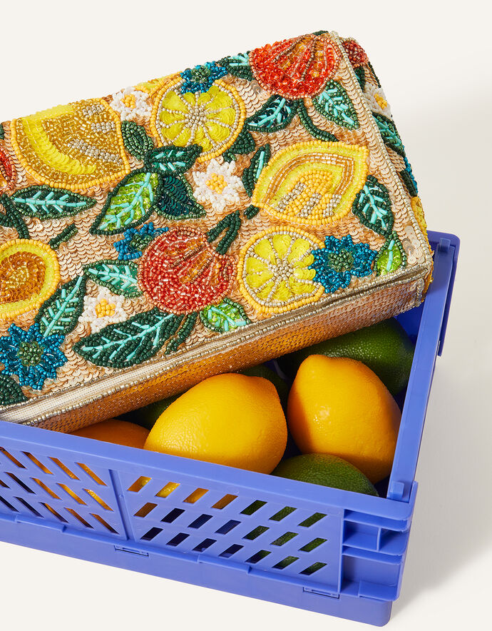 Orange and Lemon Embellished Beaded Clutch Clutches Accessorize UK