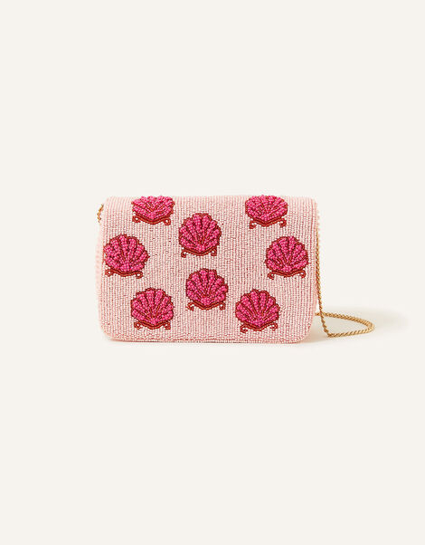 Shell Hand-Beaded Chain Strap Clutch Bag, , large