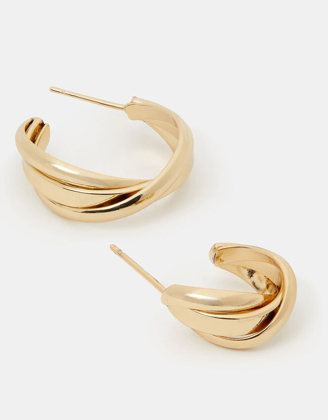 2-Pack 14ct Gold-Plated Twist Stud & Hoop Earrings, , large