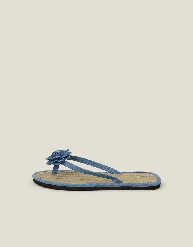 Denim Corsage Seagrass Flip Flops, Blue (BLUE), large
