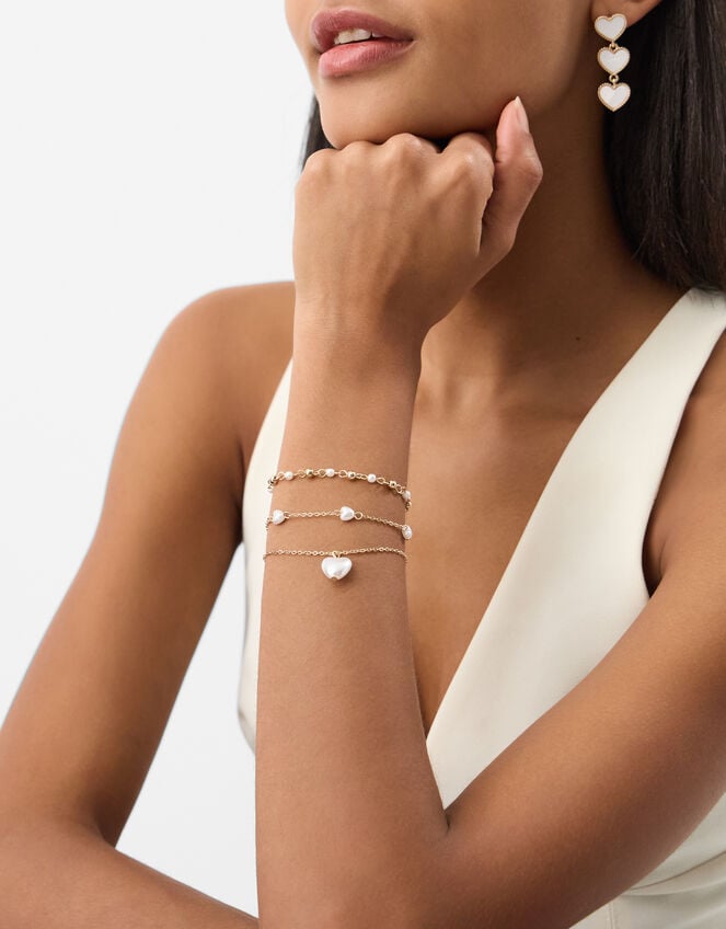 3-Pack Pearl Heart Bracelets, , large