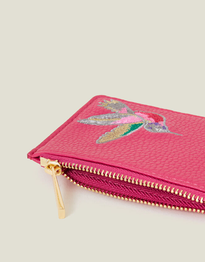 Embroidered Hummingbird Faux Leather Card Holder, , large