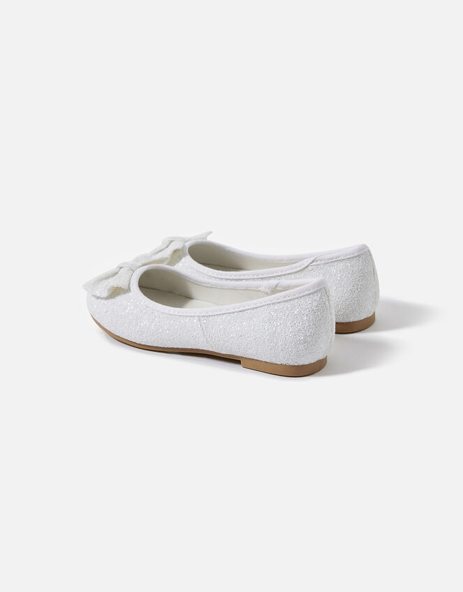 Girls Sparkle Bow Ballerina Flats, Ivory (IVORY), large