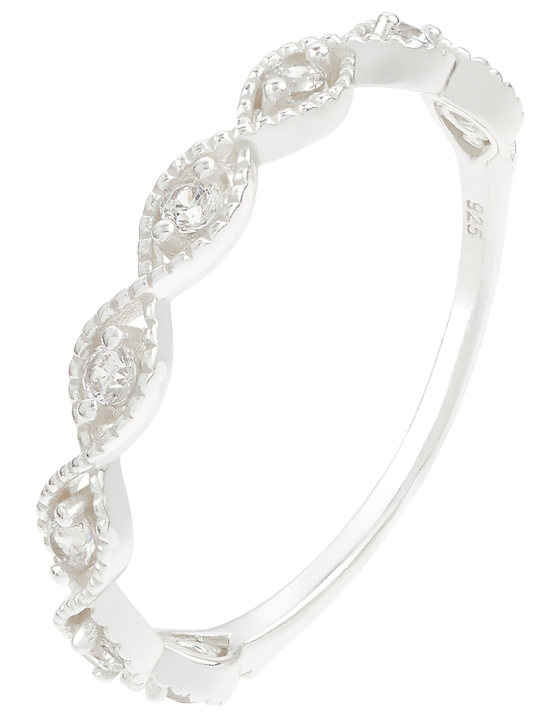 Sterling Silver Sparkle Weave Band Ring, White (ST CRYSTAL), large