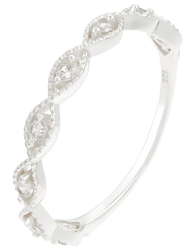 Sterling Silver Sparkle Weave Band Ring, White (ST CRYSTAL), large