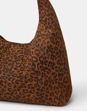 Leopard Print Suede Shoulder Bag, , large