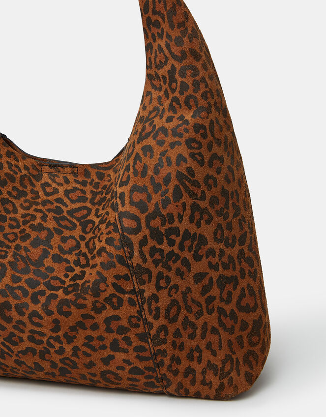 Leopard Print Suede Shoulder Bag, , large