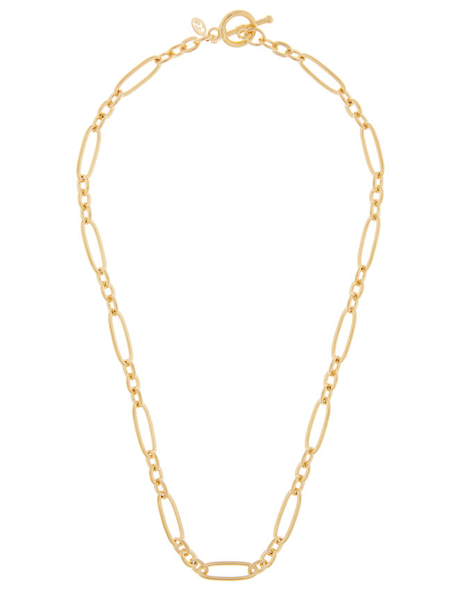 Gold-Plated Fancy Link Chain Necklace, , large